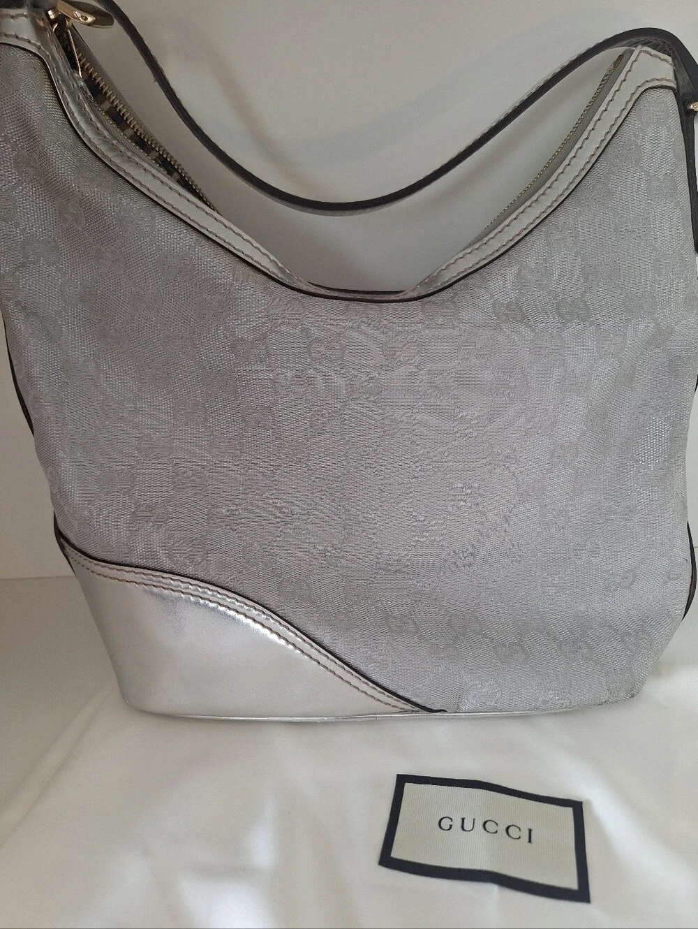 Gucci Metallic Silver Monogram Hobo EUC